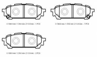 resimler/genel/SUBARU FORESTER- 06/07; ARKA FREN BALATASI 2,0/2,5 AWD (DİSK) (108,6X35,6X13,8) (DAIWA)