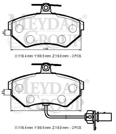 VOLKSWAGEN PASSAT- B5- 97/00; ÖN FREN BALATASI 1,6/1,8/1,9TDI(2KABLOLU)(DİSK)(119,4X69,5X19)(BRAMAX)