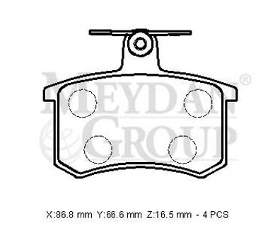 AUDI A4- 00/01; ARKA FREN BALATASI 1,8/1,9/2,0/2,3/2,4/2,6 (KABLOSUZ)(DİSK) (86,8X66,6X16,5)(BRAMAX)