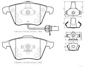 AUDI A4- 05/08; ÖN FREN BALATASI 2,0TFSI/2,7TDI(2KABLOLUDİSK)(155.2x72.7x19.3/15;6.4x73x19.3(BRAMAX)