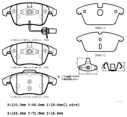 AUDI A4- 08/12; ÖN FREN BALATASI 1,8/2,0/3,0(1KABLOLU)(DİSK)(155x66.6x19.6/15;5.3x71.9x18.8)(BRAMAX)