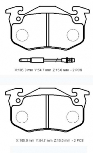 RENAULT TWINGO- 93/98; ÖN FREN BALATASI (2 KABLOLU)(DİSK)(105X54,7X15) (BRAMAX)