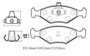 FIAT ALBEA- 05/13; ÖN FREN BALATASI 1,2/1,4 (KABLOSUZ)(DİSK) (151.3X49,2X17) (BRAMAX)