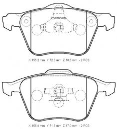 VOLVO S60- 05/09; ÖN FREN BALATASI (KABLOSUZ)(DİSK)(155,2X72,3X18,6/15;6,4X71,6X17)(BRAMAX)