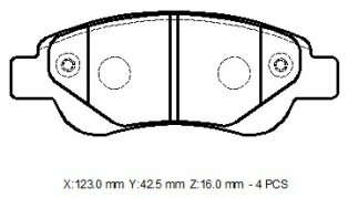 PEUGEOT 107- 06/14; ÖN FREN BALATASI (DİSK)(123X42,7X16)(BRAMAX)