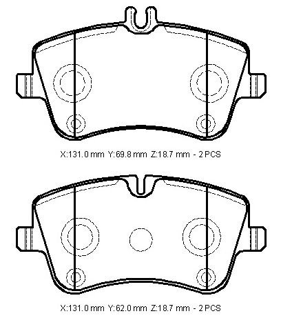 MERCEDES C CLASS- W203- 00/07; ÖN FREN BALATASI (KABLOSUZ)(DİSK)(131X69,8X18,7/131X62X18,7)(BRAM