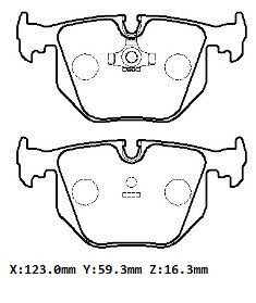 BMW 3 SERI- E46- SD/COUPE- 98/01; ARKA FREN BALATASI (KABLOSUZ) (DİSK) (123X59,3X16,3) (BRAMAX)