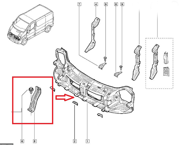 OPEL VIVARO- 04/08; ÖN PANEL ORTA PARÇA (DESTEK SACI) (EAGLE BODY)