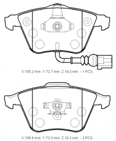 SEAT LEON- 05/12; ÖN FREN BALATASI 2,0TSI (1KABLOLU)(DİSK)(155,2X72,7X19,3/15;6,4X73X19,3)(BRAMAX)