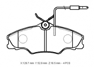 PEUGEOT 406- 95/04; ÖN FREN BALATASI (4 KABLOLU) (DİSK)(129,7X52,9X18,5)(BRAMAX)