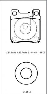 MERCEDES E CLASS- W210- 96/99; ARKA FREN BALATASI (KABLOSUZ)(DİSK) (61,6X69,7X16) (FMK)