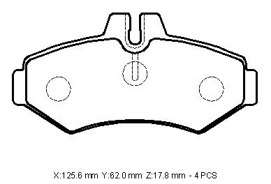 VOLKSWAGEN VOLT- LT35/LT46- 96/07; ARKA FREN BALATASI (KULAKSIZ)(KABLOSUZ)(DİSK)(125,6X62X17,8)(FMK)