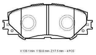 TOYOTA COROLLA- E150- 07/13; ÖN FREN BALATASI BENZİNLİ TİP (DİSK)(139,1X50,6X17,5) (DAIWA)