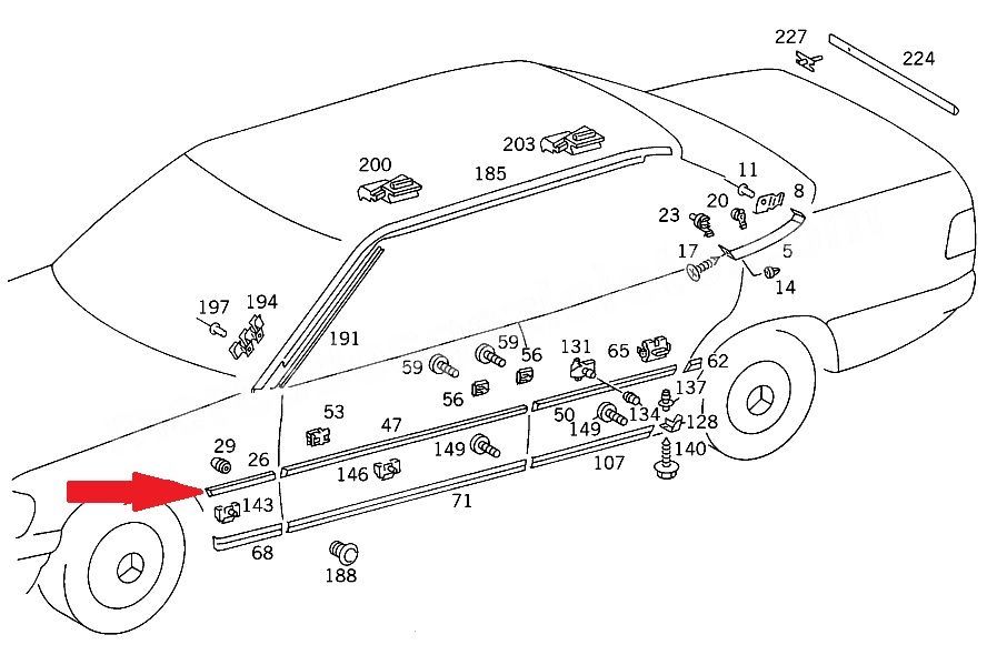 Mercedes W124 Kasa Ön Sol Çamurluk Üst Çıtası Yerli